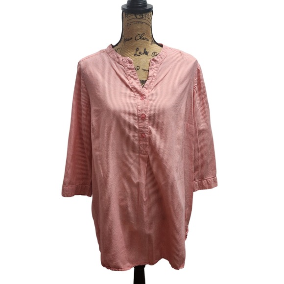 Ellos Women's Striped 3/4 Sleeve Button Down Tunic Top Pink White Size M - Picture 1 of 6